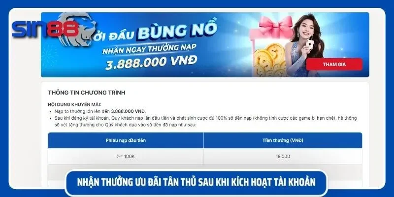 Màn hình nhận thưởng dành cho người mới lần đầu tạo tài khoản